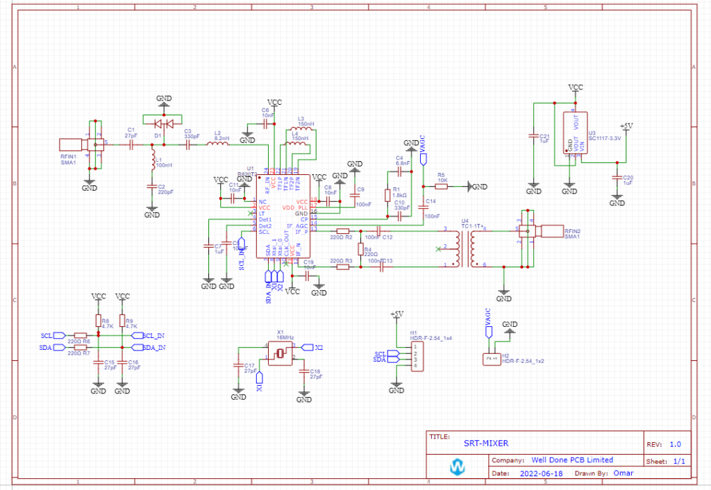 pcb schematic of 1420MHz tuner