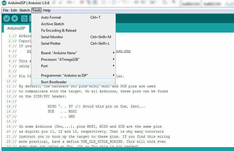 burn bootloader to Arduino