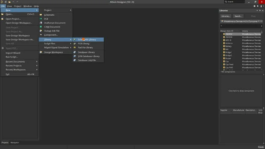 open schematic library in altium designer