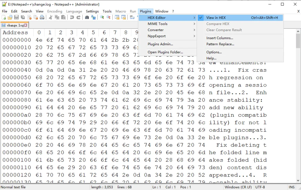 Notepad++ Hex-Editor