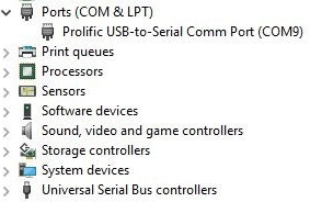 Connecting the FTDI with computer and open Device Management in Control Panel