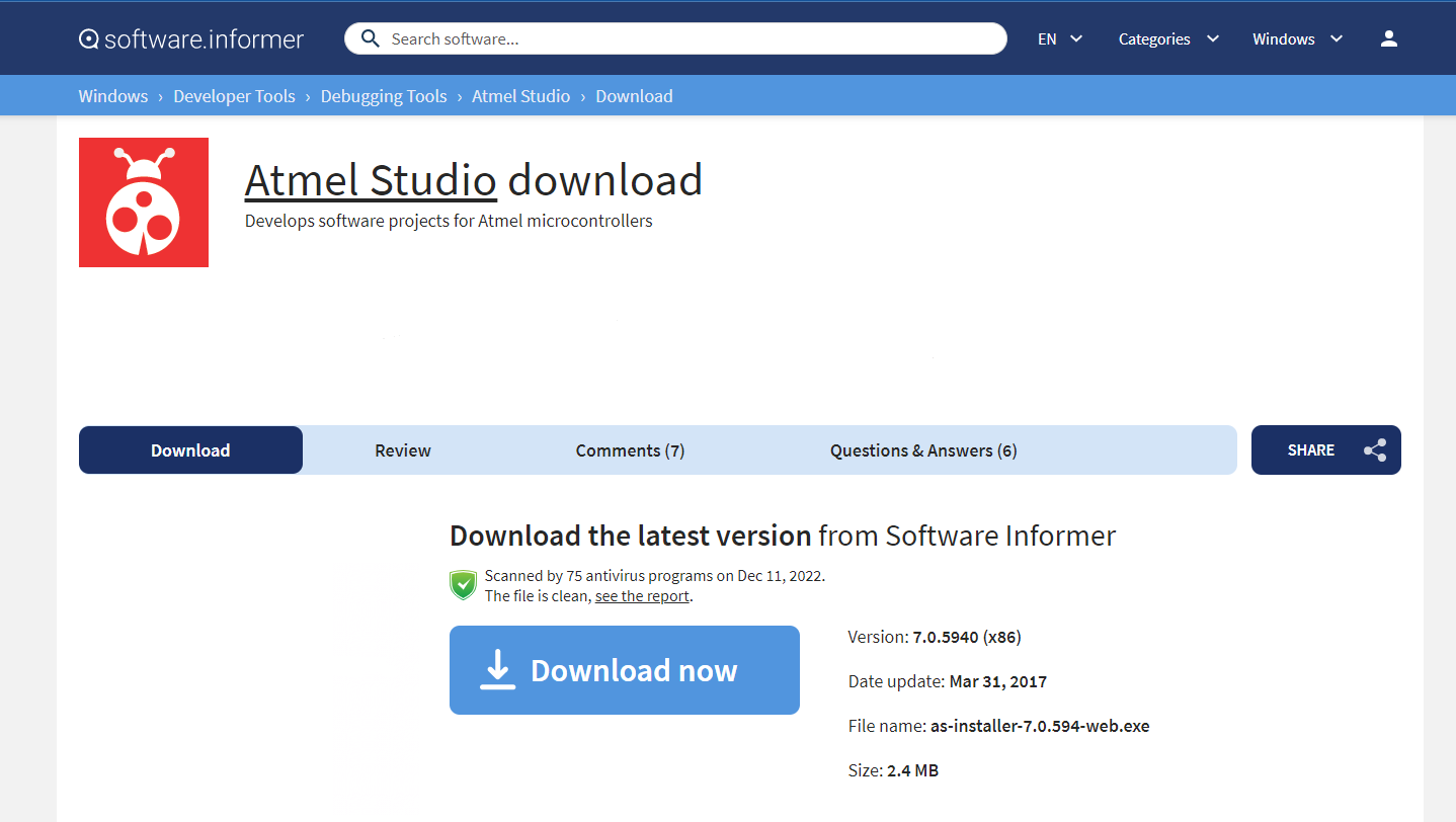 Download Atmel Studio 7 from the Atmel website
