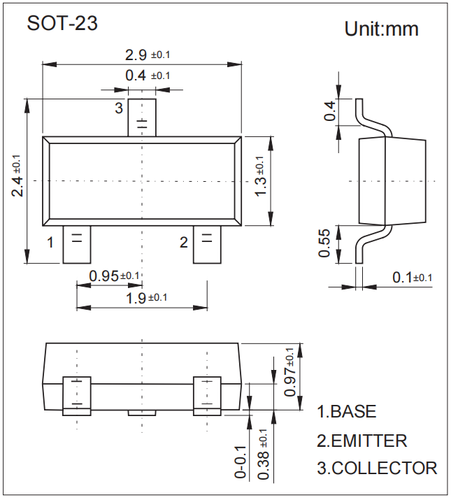 MMBT3904 NPN Transistor Datasheet 8 Package Size of MMBT3904 SOT-23