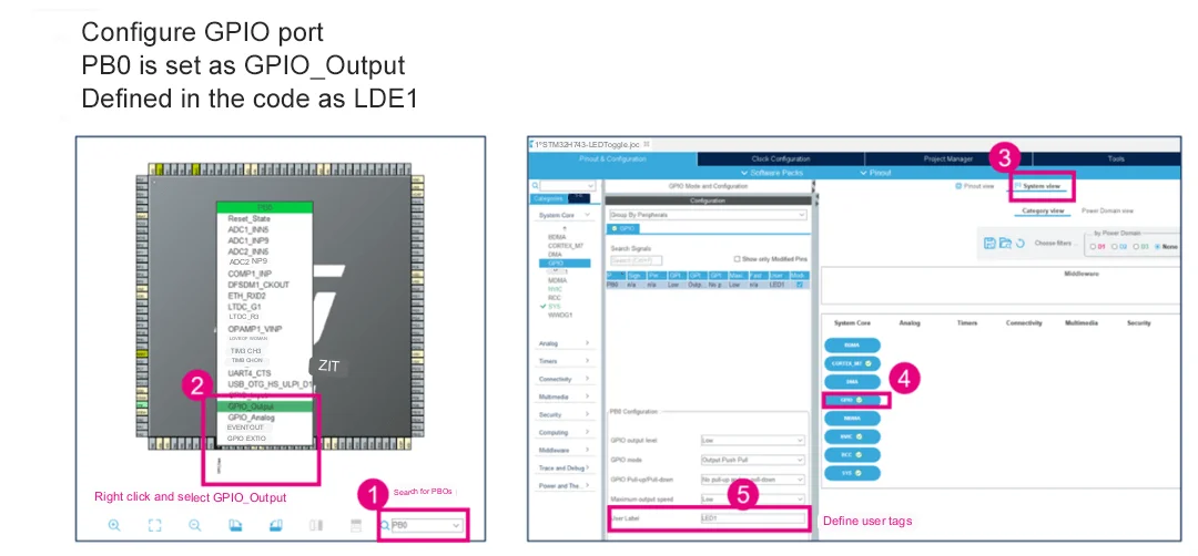 Configure GPIOs on Create STM32CubeIDE