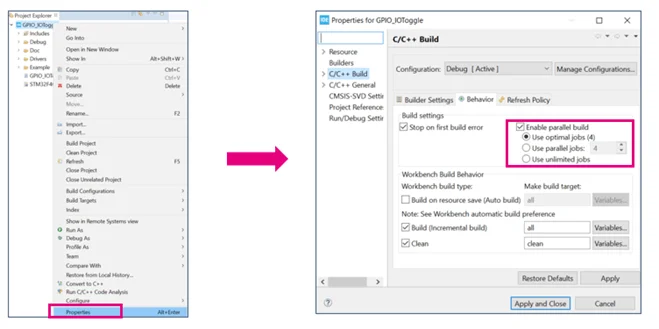 STM32CubeIDE CC++ Build parallel compile