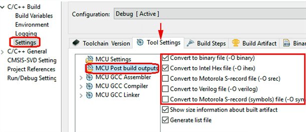 generating BIN or HEX files by STM32CubeIDE