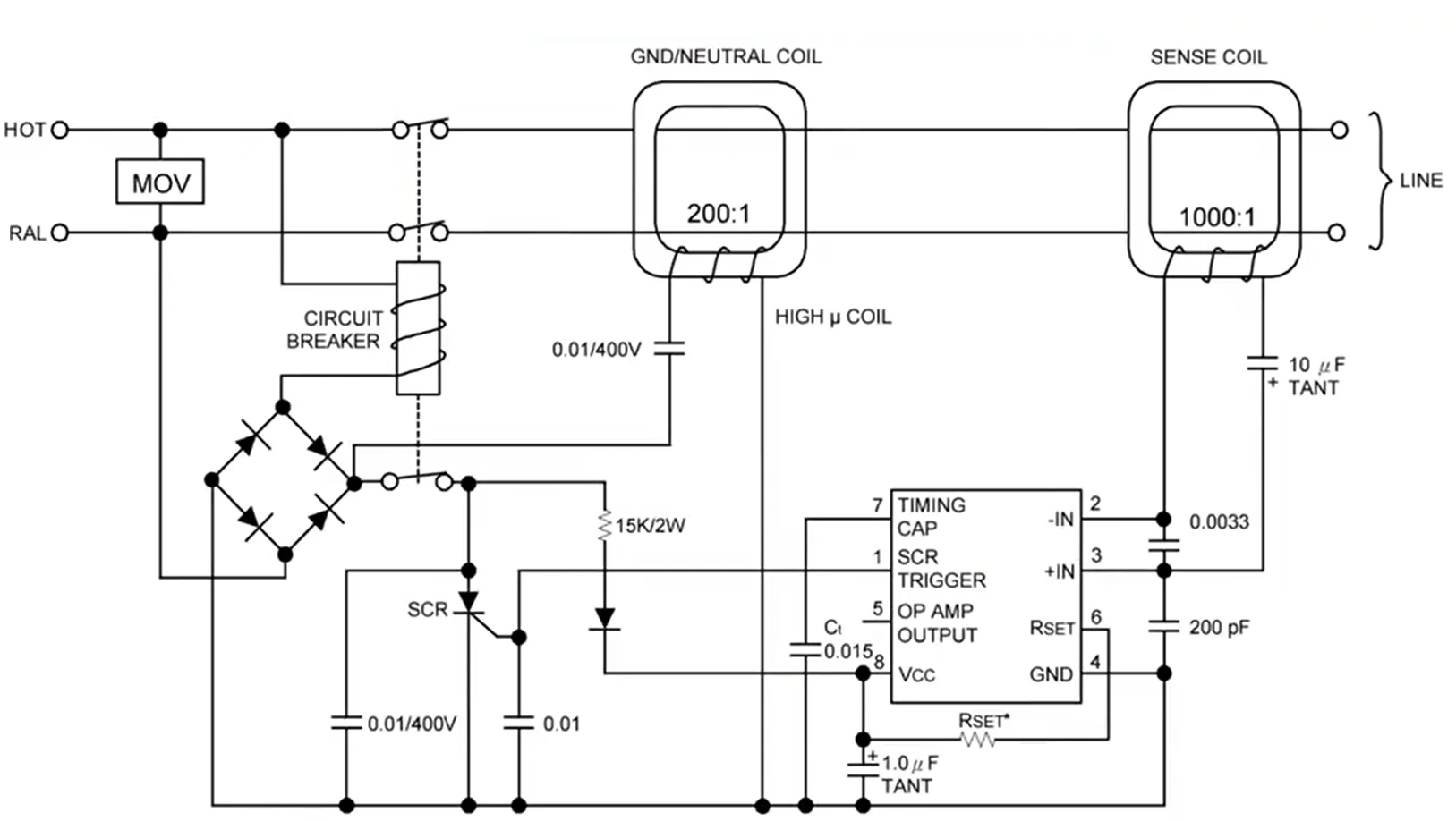 Circuit Diagram of Earth Leakage Circuit Breaker (ELCB)