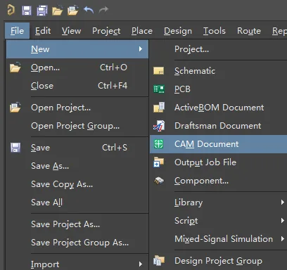 Create a new Cam document in Altium Designer
