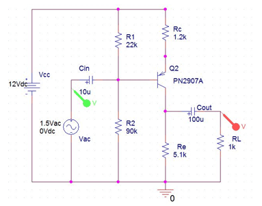 PN2907A Transistor Used as Single Stage Amplifier in Circuit