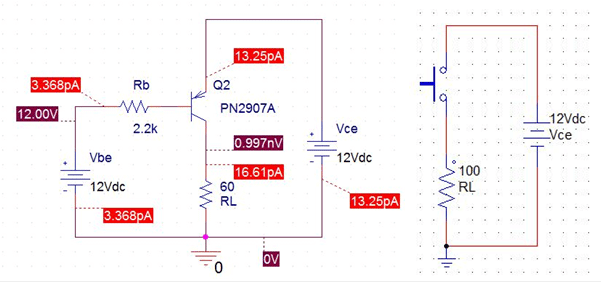 PN2907A Transistor Used as Switch in Circuit (12 V)