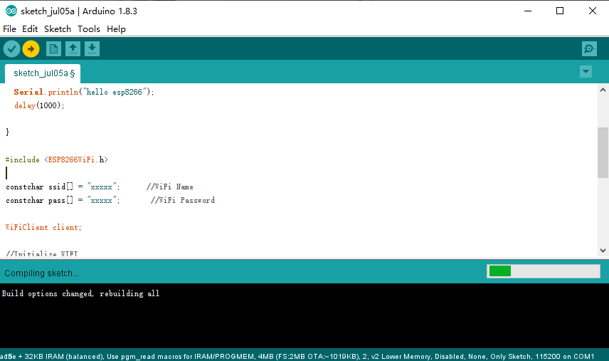 Compile and Upload the code to ESP8266 WiFi Module