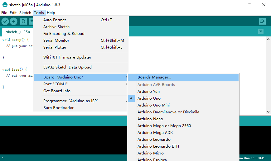 Open Boards Manager in Arduino