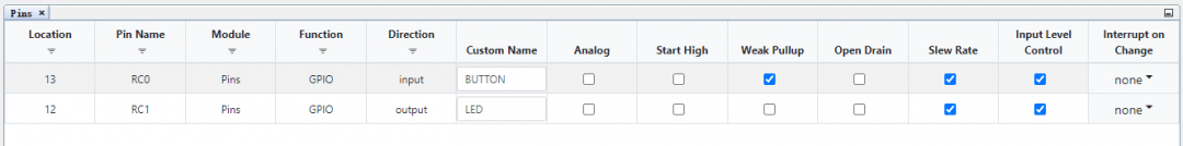 PIC16F17146 Curiosity Nano Input Output (IO) Configuration