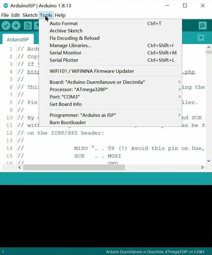 Select Arduino Duemilanove Board