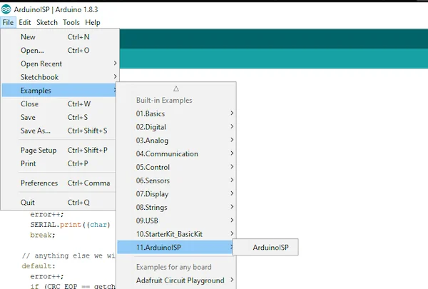 Select ISP mode for Arduino Duemilanove