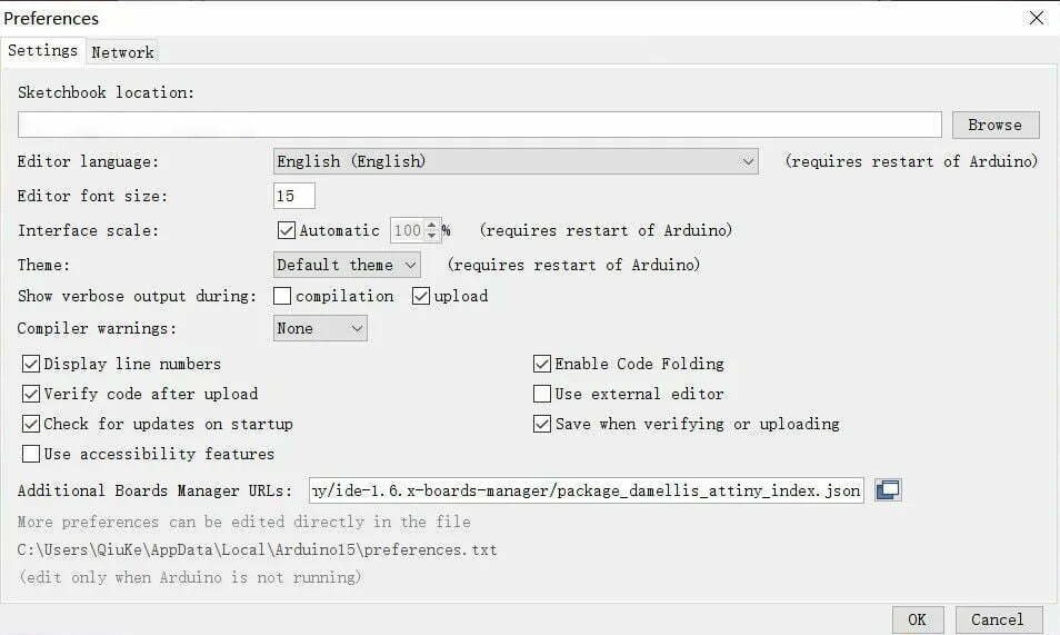 Setting Additional Boards Manager URLs