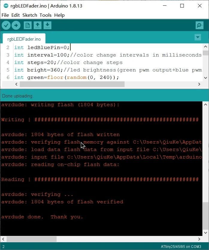 Upload Program to ATtiny85 Microcontroller