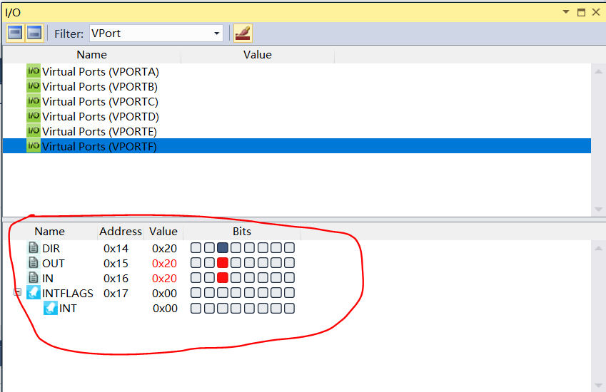 Check the status of pin register in I O Virtual Ports