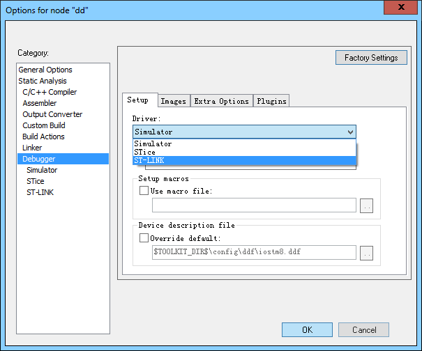 Choose ST-LINK Driver in Debugger of IAR