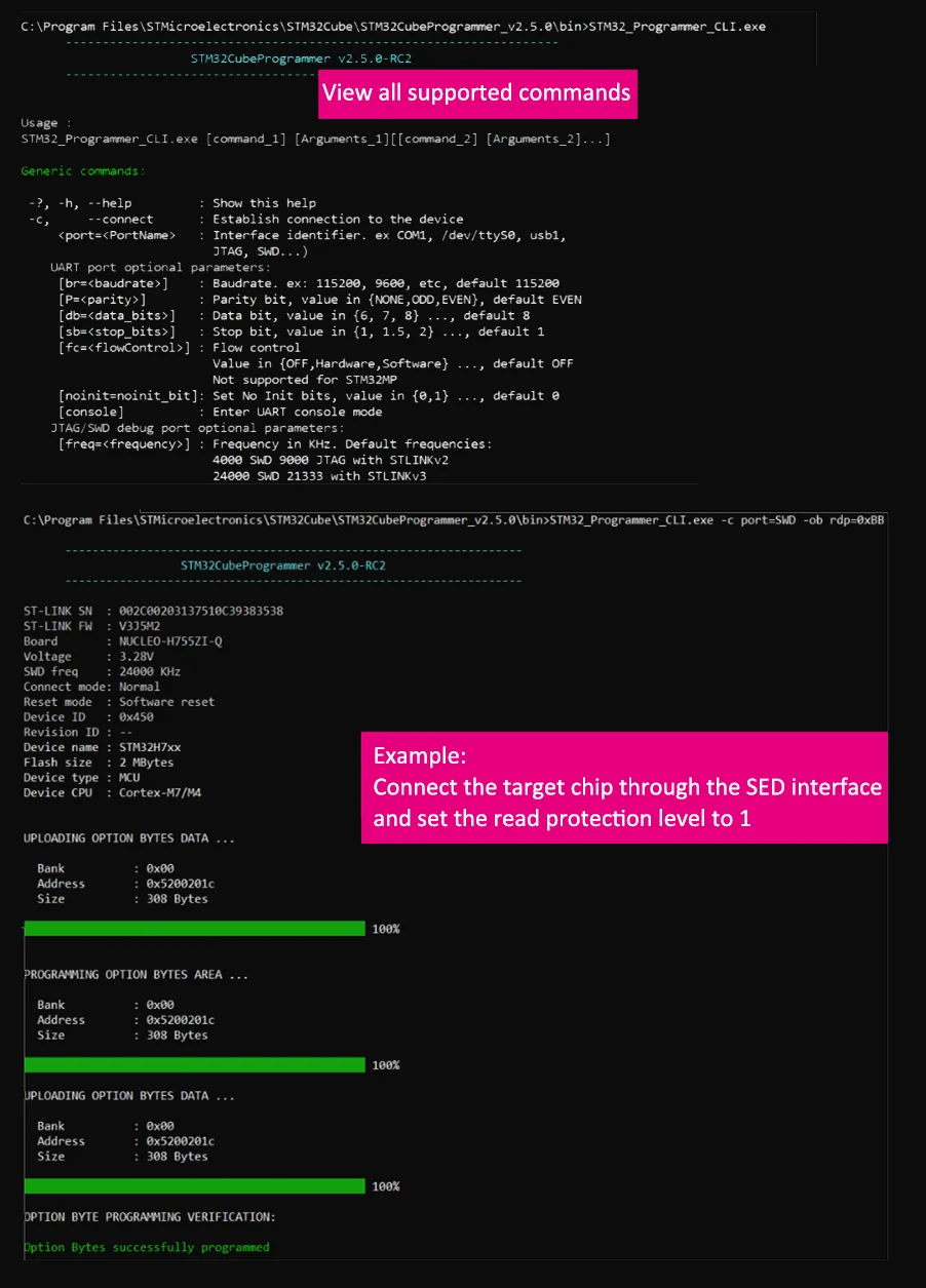 Command Writing of STM32CubeProgrammer