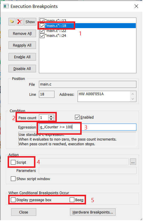 Execution Breakpoints and Setting Conditions in Debugging