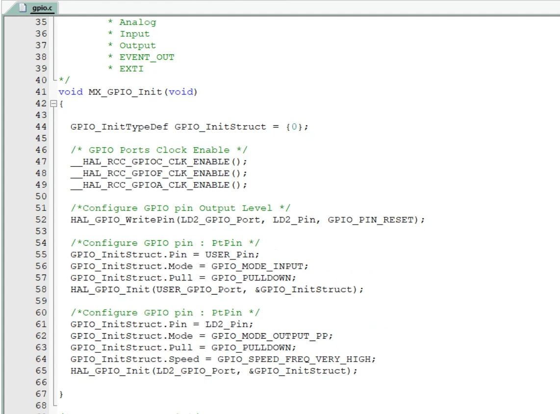 LED and Button Pin Configuration STM32CubeMX