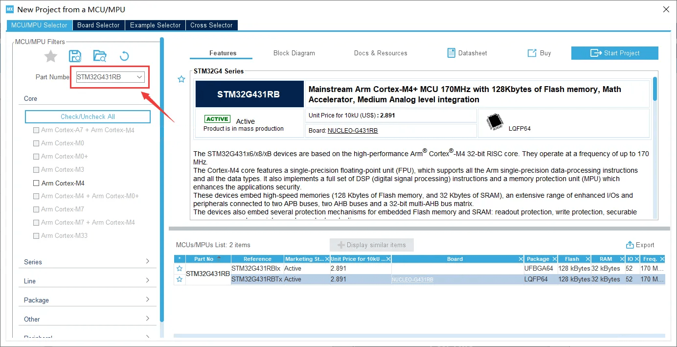 MCUMPU Selector-STM32G4 Series STM32G431RB STM32CubeMX