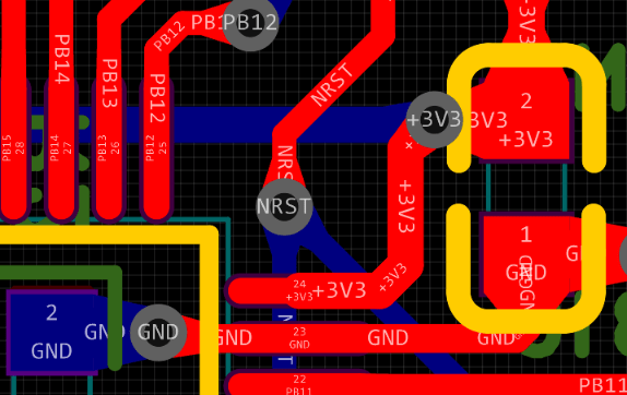 PCB design example of decoupling circuit of STM32F103C8T6 core board