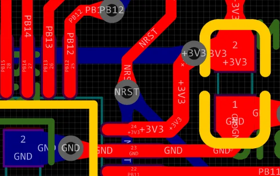 PCB design example of decoupling circuit of STM32F103C8T6 core board