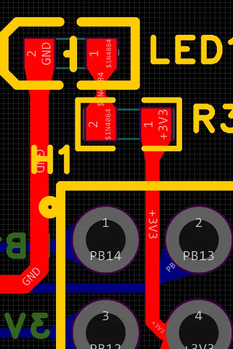 PCB design example of the power indicator circuit of the STM32F103C8T6 core board