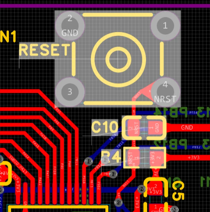 PCB design example of the reset circuit of the STM32F103C8T6 core board