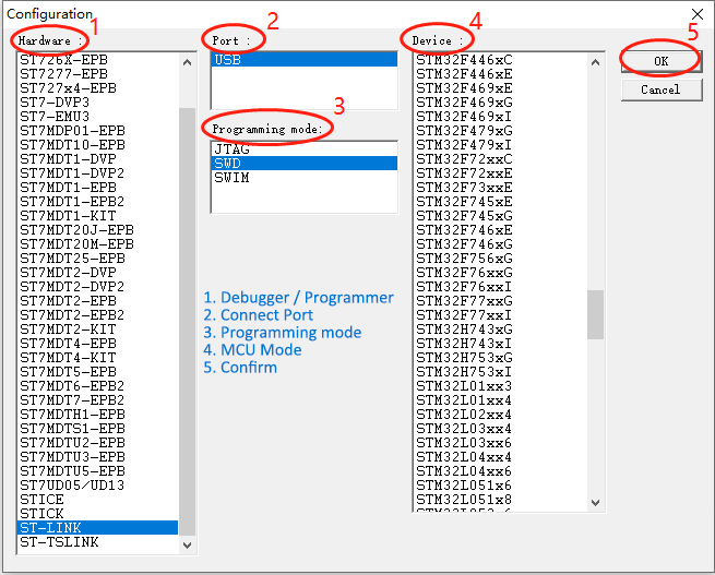 ST Visual Programmer (STVP) Configuration