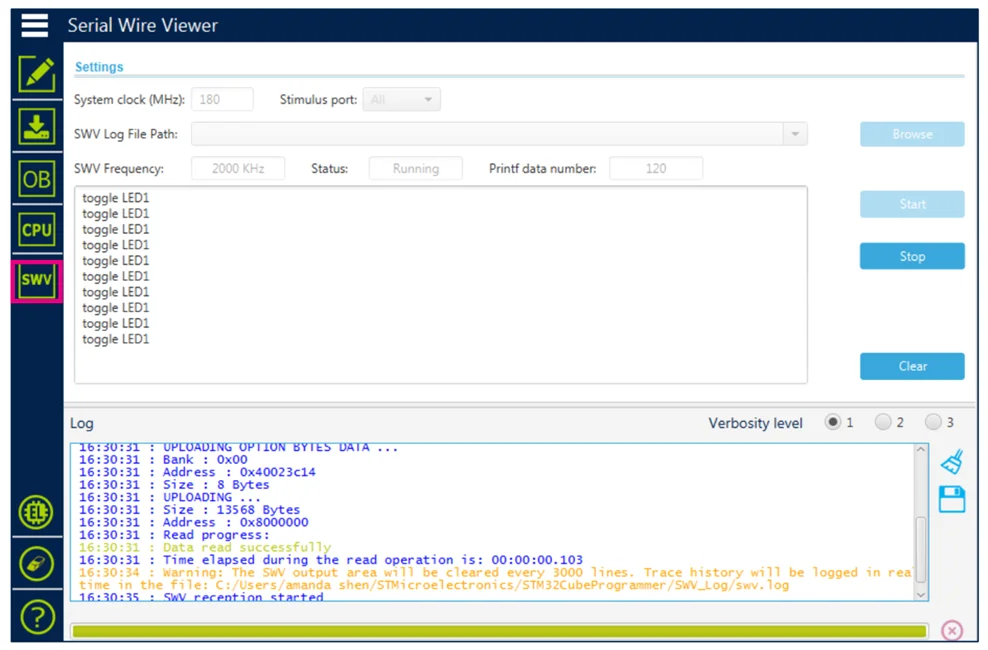 Serial Wire Viewer of STM32CubeProgrammer