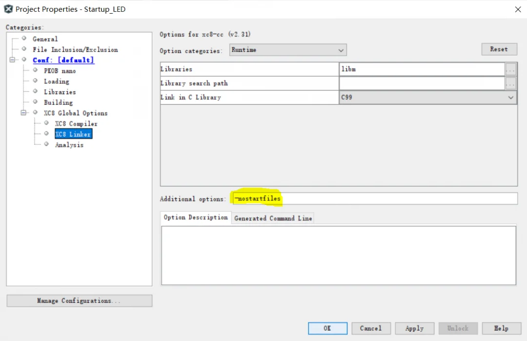 Set compilation options in MPLAB