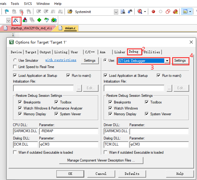 Setting the ST-Link Debugger of Keil