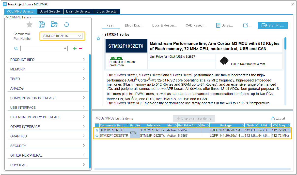 Selector MCU to Start a New Project