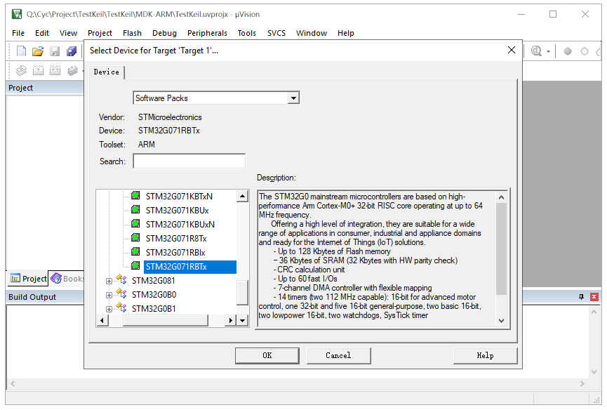 Select STM32G071RBTx Device for Project