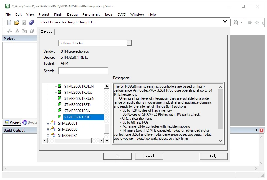 Keil μVision5: Tutorial for Beginners 7 Select STM32G071RBTx Device for Project