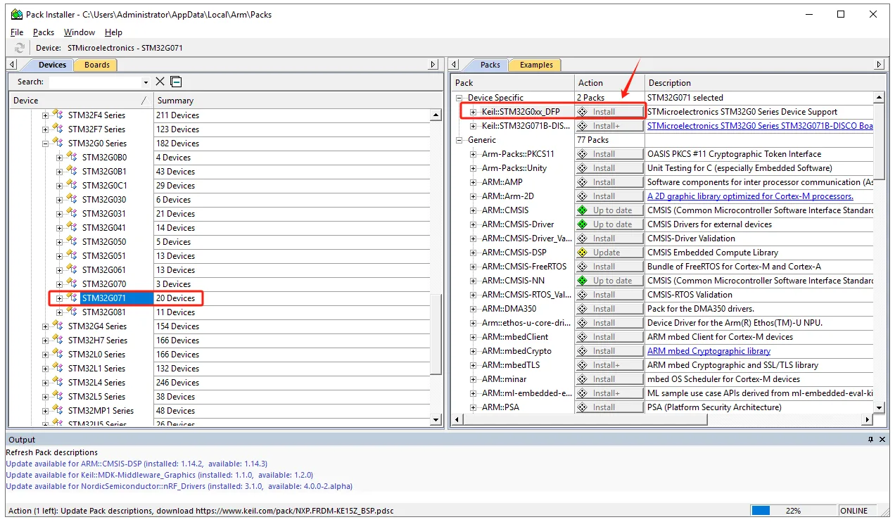 Select the Devices Specific in Pack Installer_Keil