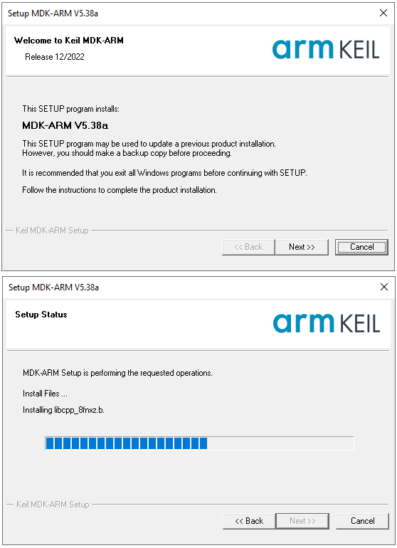 Setup MDK-ARM V5.38a