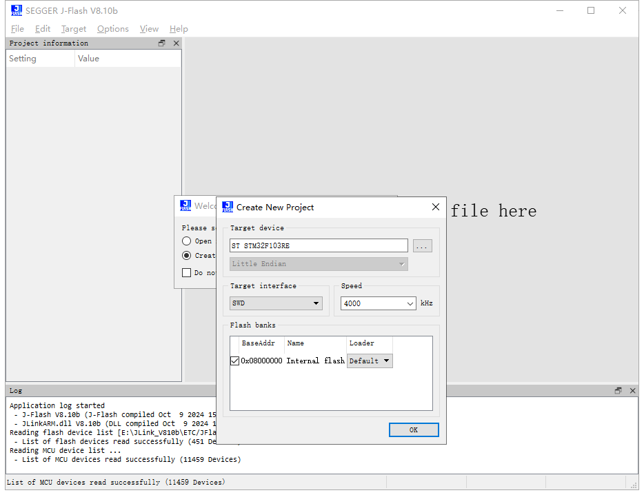 Choose the STM32F103RE MCU from Device List