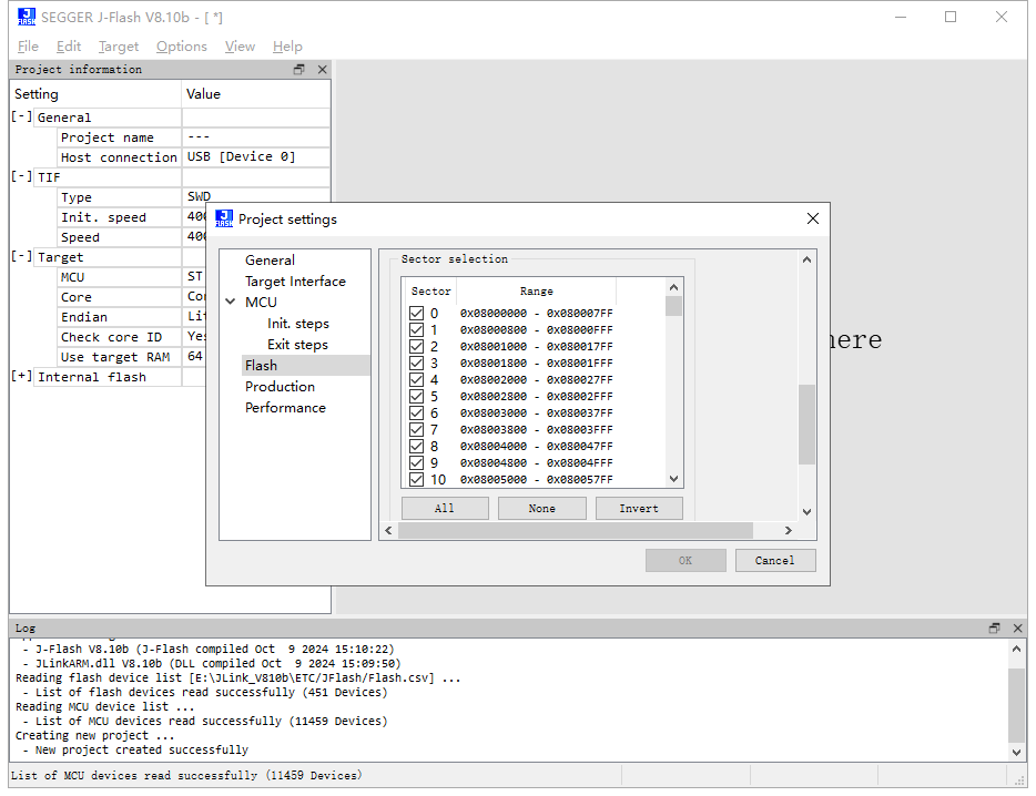 Configure the Sector Selection under Project Settings Flash