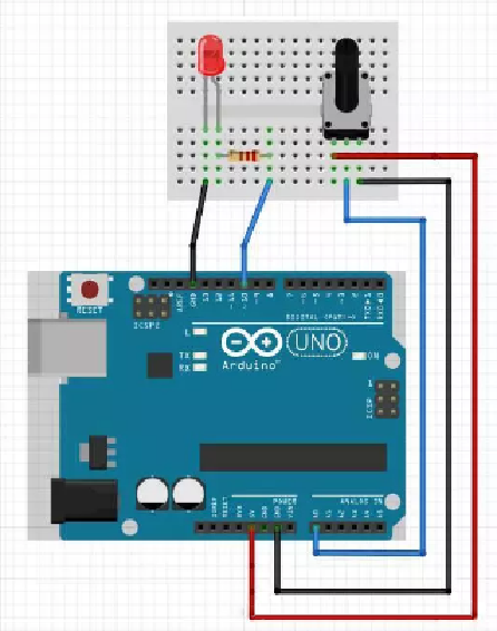 Connect potentiometer with Arduino board for Lighting LED