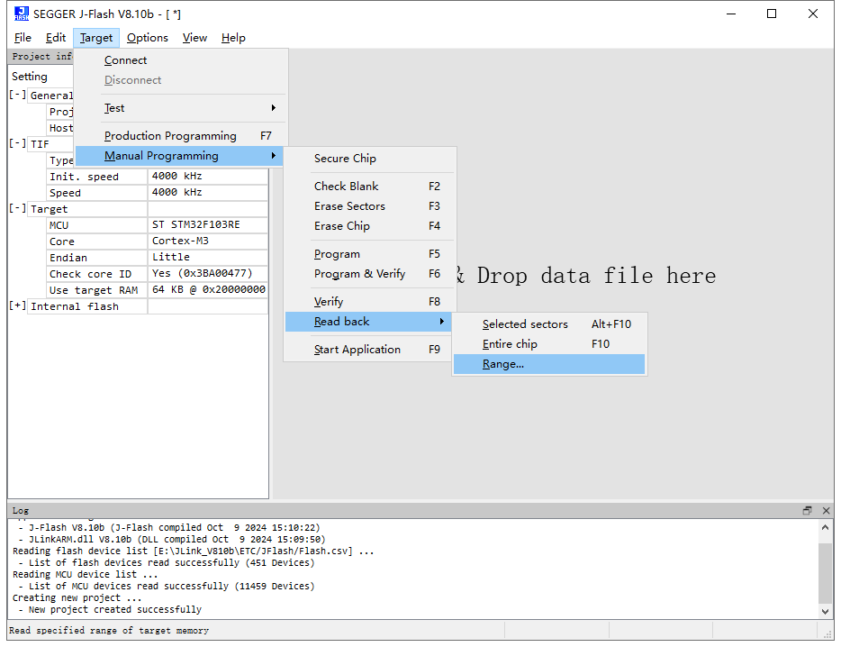 Specify the Flash Address Range for Reading