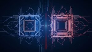 A digital illustration contrasting RISC and CISC architectures
