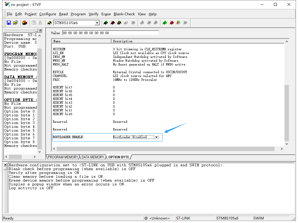 BootLoader Enable under Option Byte of STVP