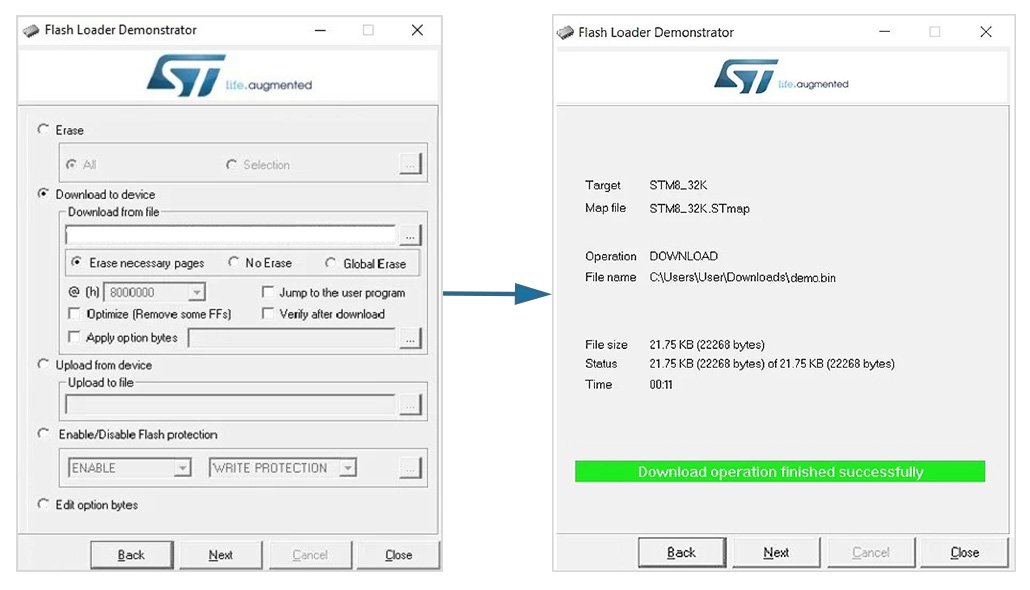 Download Program to STM8 by Flash Loader Demonstrator