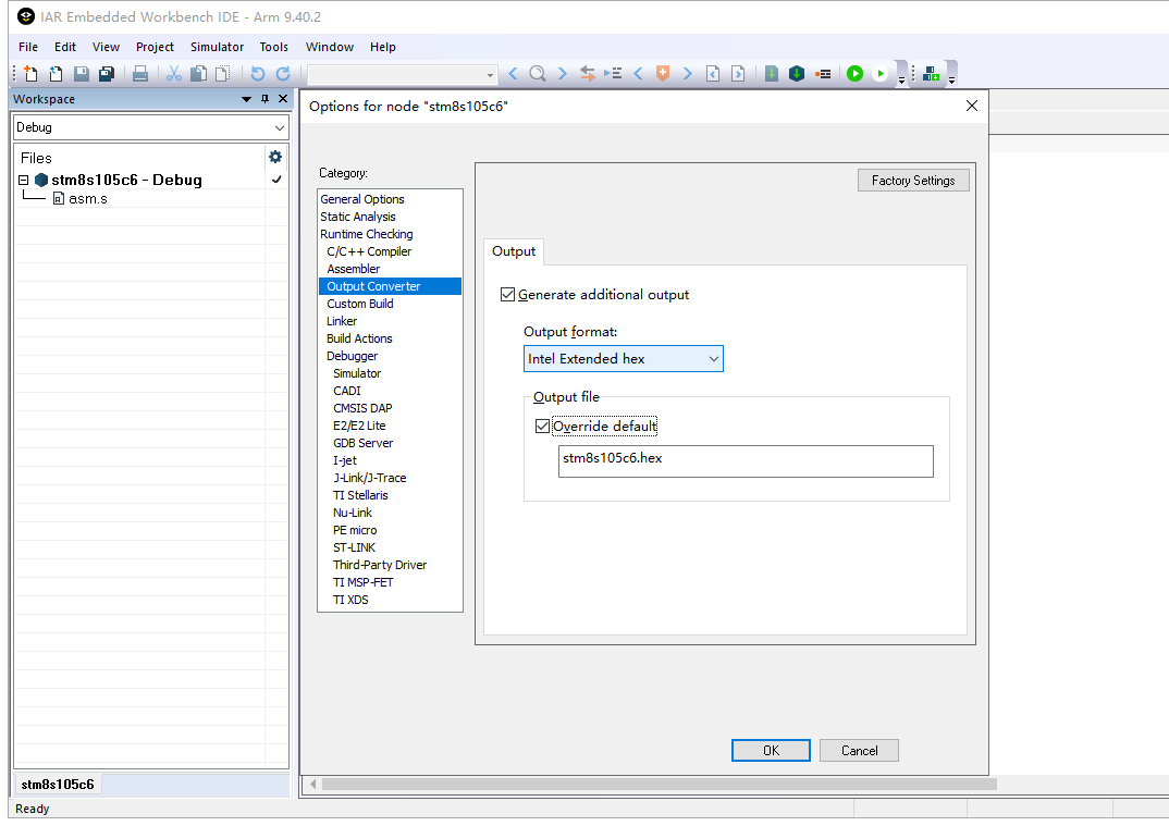 Setting the Output Converter in IAR Embedded Workbench IDE