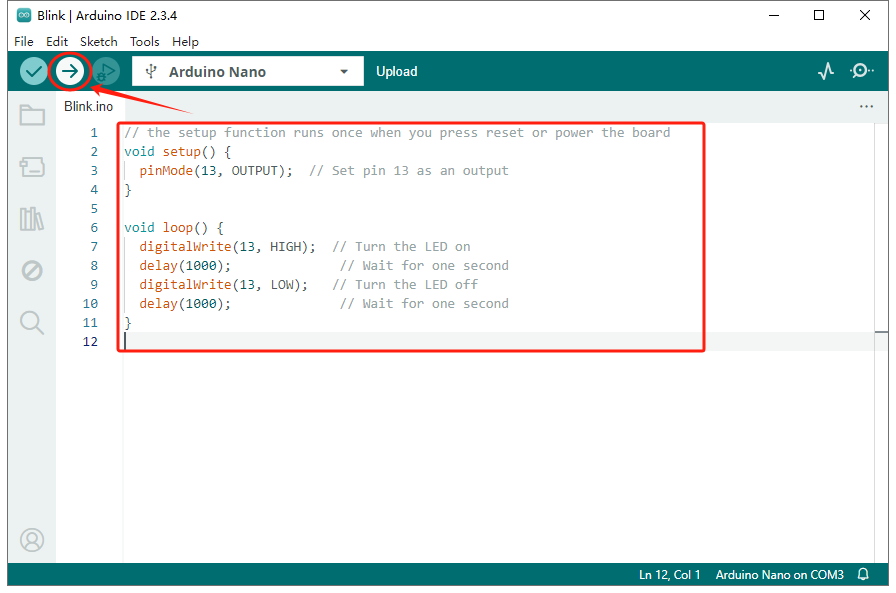 Upload Blink Code to Arduino Nano Board