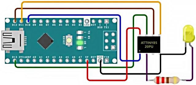 Wiring ATtiny 85 and Arduino Nano Board